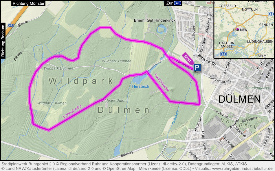 Übersichtskarte Wildpark Dülmen und Landstreiferweg