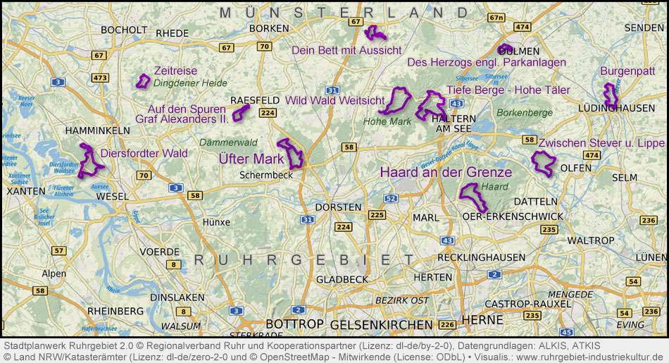 Übersichtskarte mit eingezeichneten Rundwanderwegen 