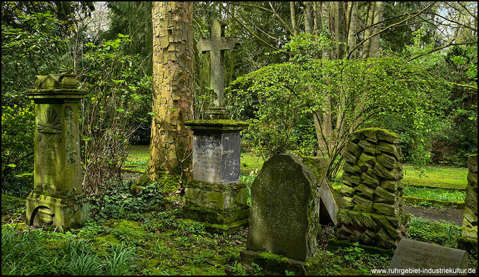 Mehrere Grabsteine nebeneinander auf einem Friedhof